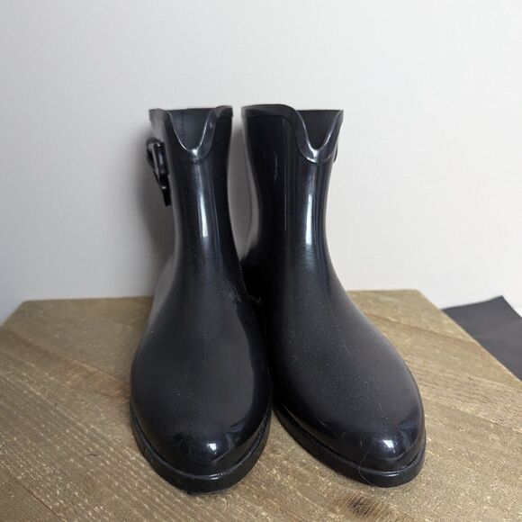 Mel by Melissa wellington boots black rain booties with bow 7 - Picture 5 of 11